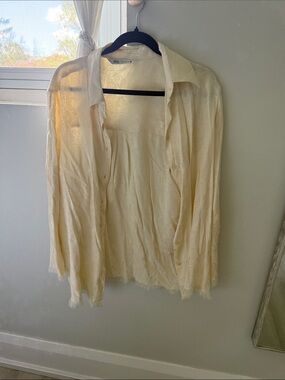 Zara Cream Jacquard Button-Up Shirt